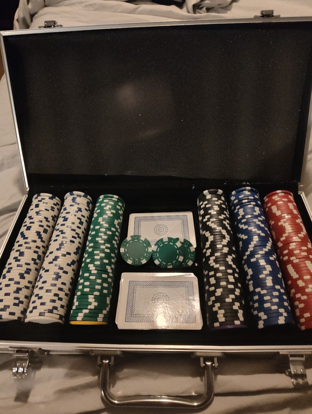 Classic Poker Chip Set with Carrying Case - Black, Blue, Red, Green, White